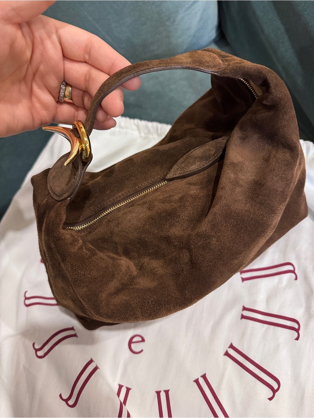 Liffner Brown Suede Pillow Pouch Bag